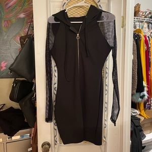 Black hooded dress w/ mesh sleeves